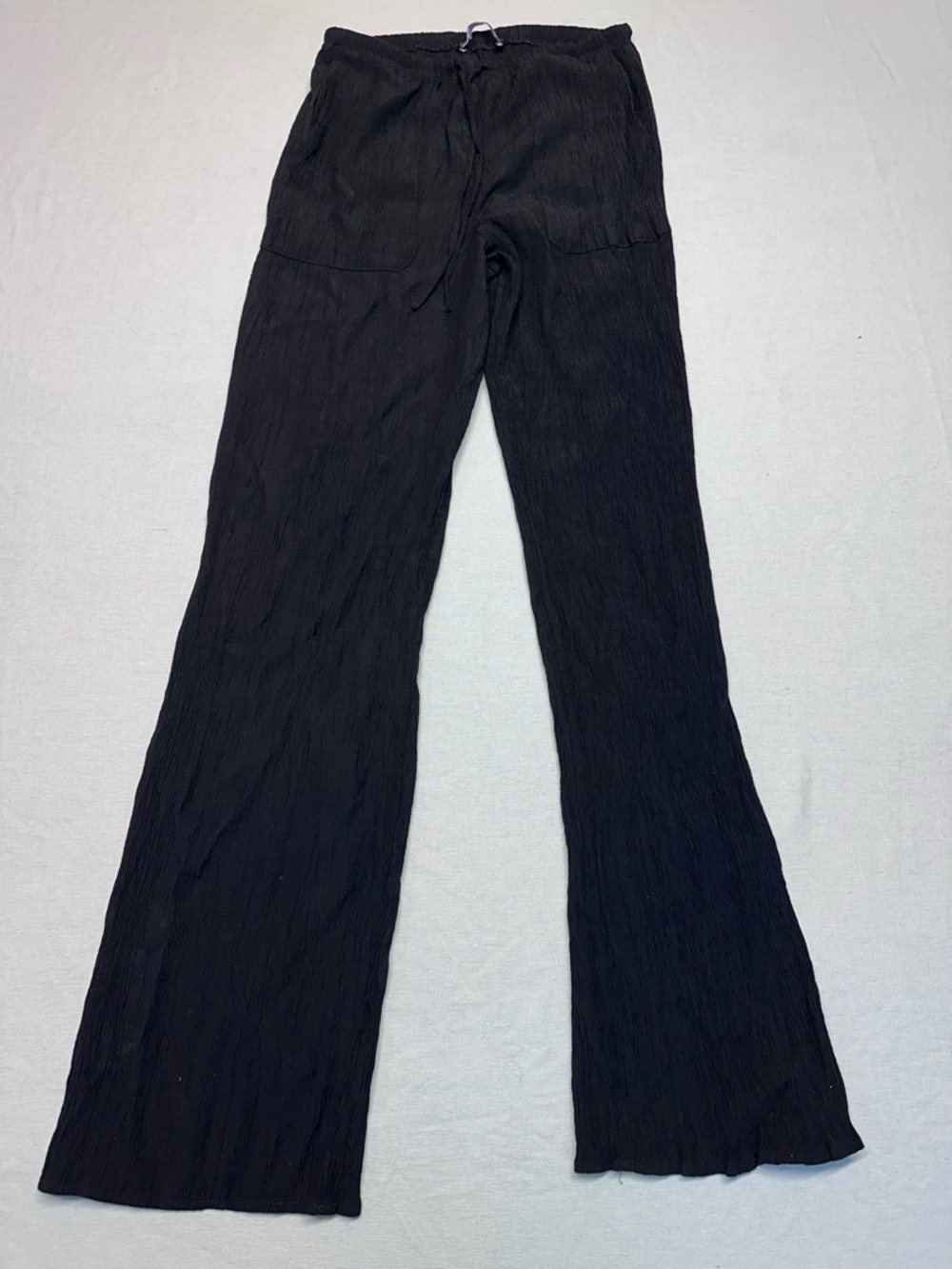 Zara Women’s Black Elastic-Waist Crinkled Pants Flare Bottom